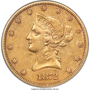 image for: 1872-CC $10 VF35 PCGS. Variety 1-B....