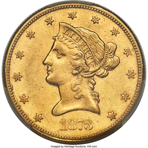 image for: 1873-CC $10 AU53 PCGS. Variety 2-B,...