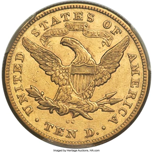 image for: 1873-CC $10 AU53 PCGS. Variety 2-B,...
