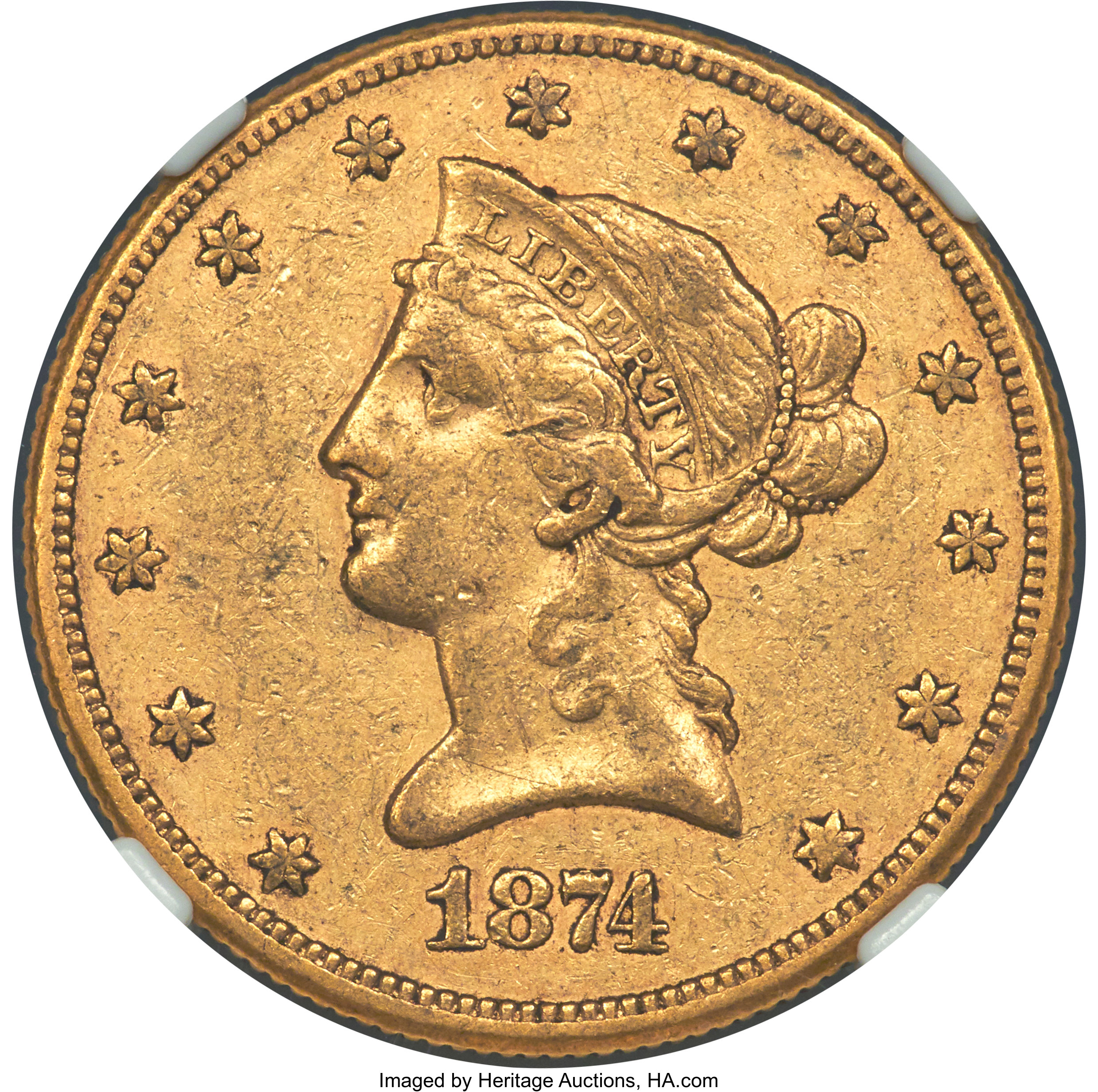 image for: 1874-CC $10 XF40 NGC. CAC. Variety 1-A....