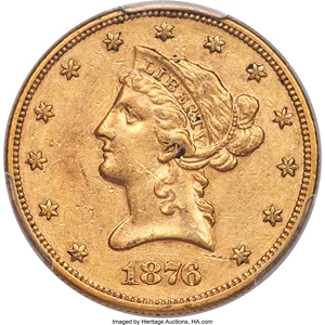 image for: 1876 $10 AU55 PCGS. CAC....