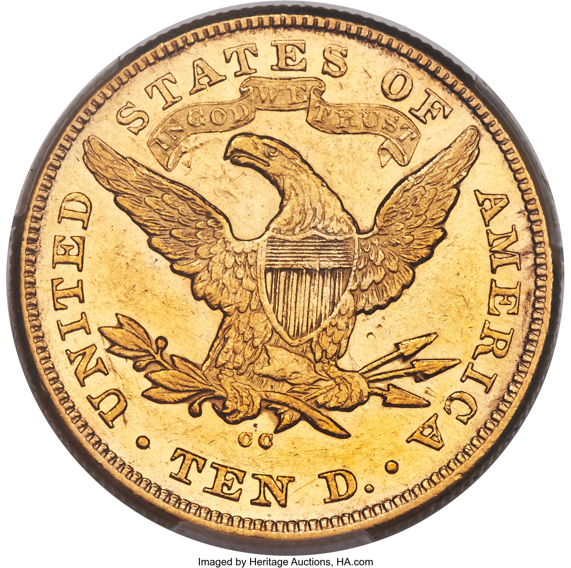 image for: 1877-CC $10 AU55 PCGS. Variety 1-A....