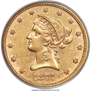 image for: 1877-S $10 AU55 PCGS....