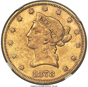 image for: 1878-CC $10 AU50 NGC. Variety 1-A....