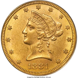 image for: 1881-CC $10 AU58 PCGS. Variety 1-A....