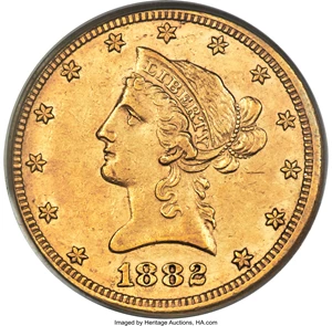 image for: 1882-CC $10 AU55 PCGS. Variety 2-A....