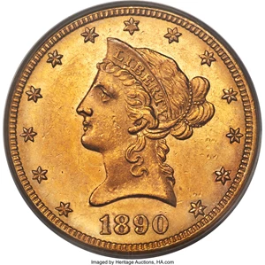 image for: 1890-CC $10 MS61 PCGS. Variety 1-A....