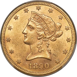 image for: 1890-CC $10 MS62 PCGS. Variety 1-A....