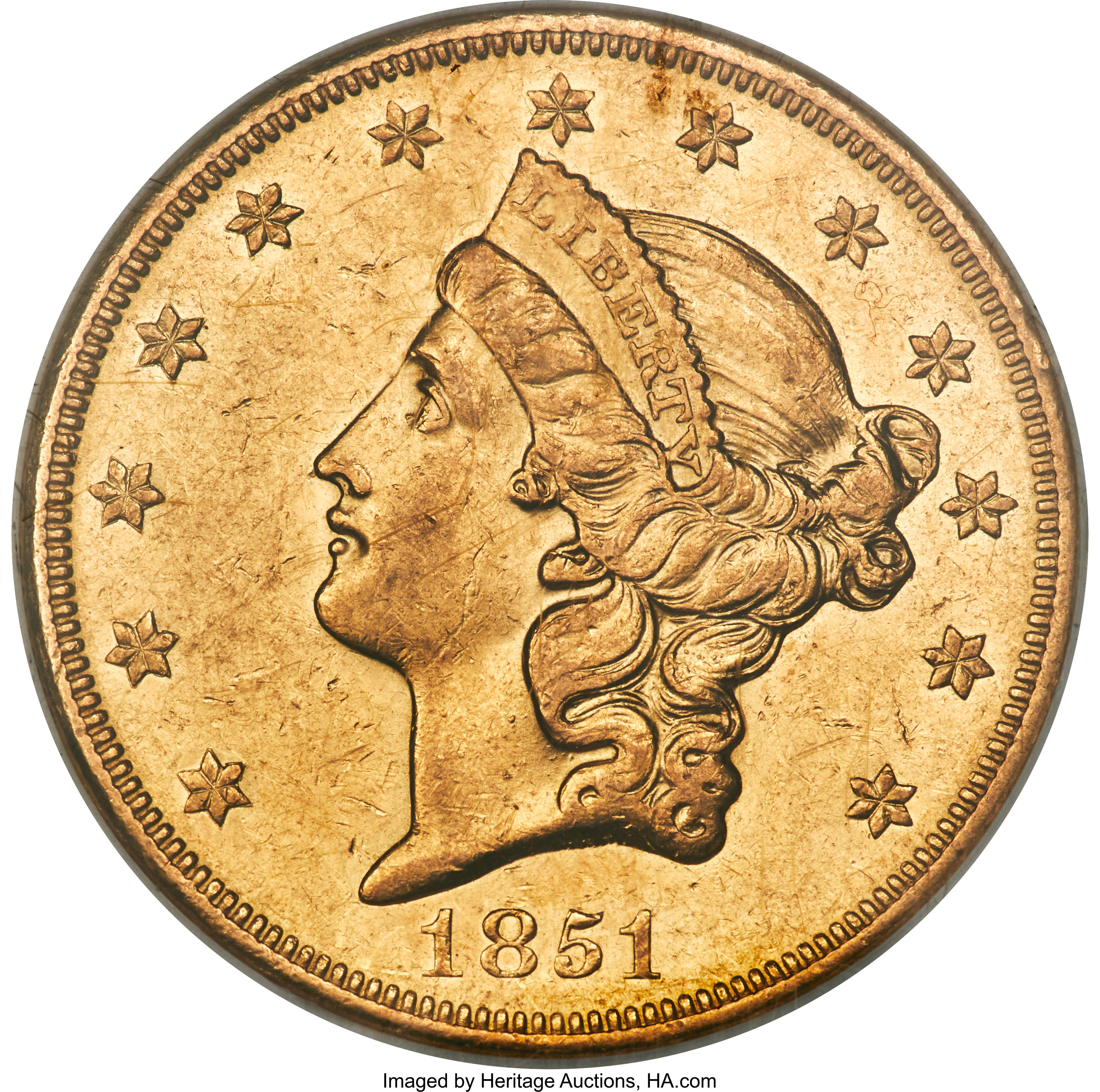 image for: 1851-O $20 AU58 NGC. Variety 1. ...