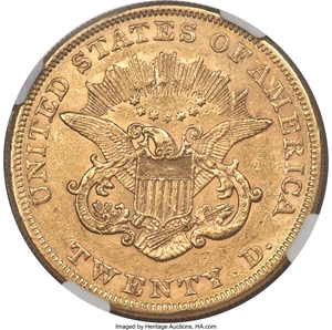 image for: 1854 $20 Large Date AU58 NGC....