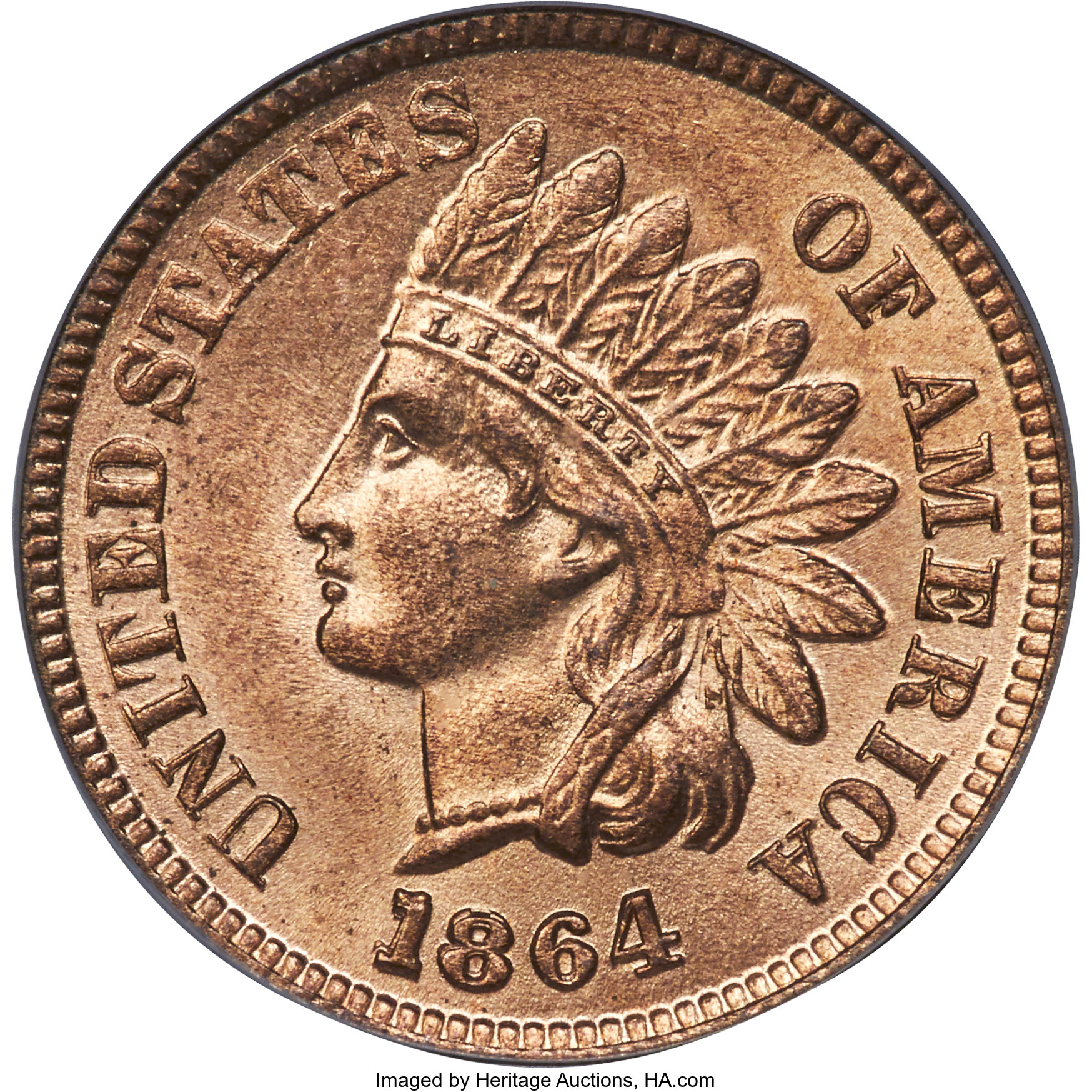 image for: 1864 1C L On Ribbon MS65 Red PCGS....