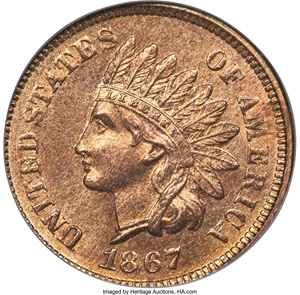 image for: 1867 1C MS65 Red PCGS....