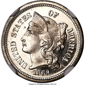 image for: 1869 3CN PR67 Ultra Cameo NGC....
