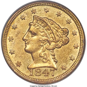 image for: 1847-C $2 1/2 AU50 PCGS. Variety 1....