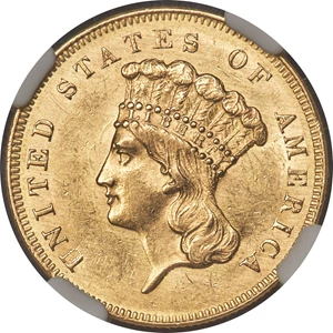 image for: 1857 $3 MS63 NGC....