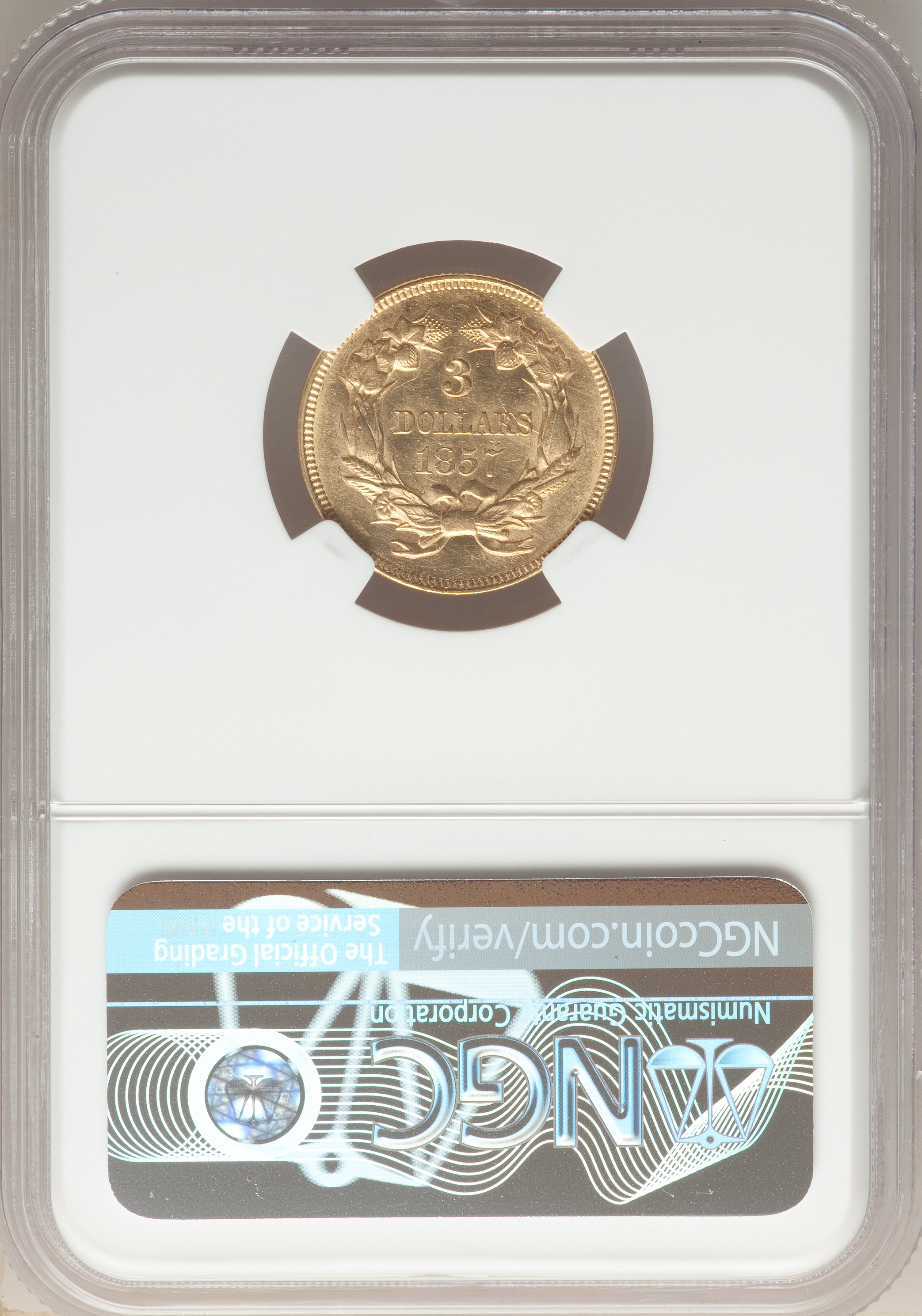1857 $3 MS62 CAC thumbnail 5