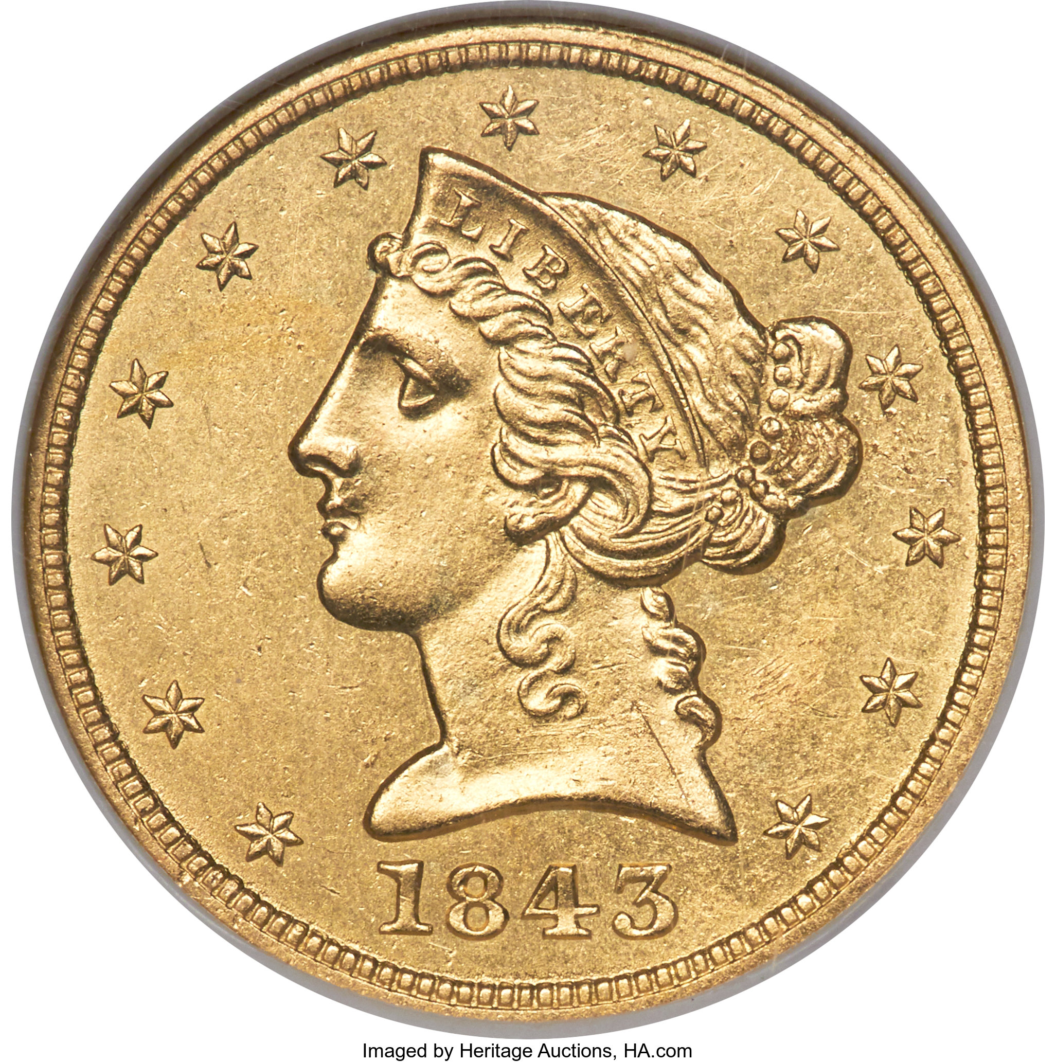 image for: 1843 $5 MS60 NGC....