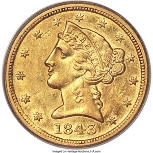 image for: 1843-C $5 XF45 PCGS. Variety 1....