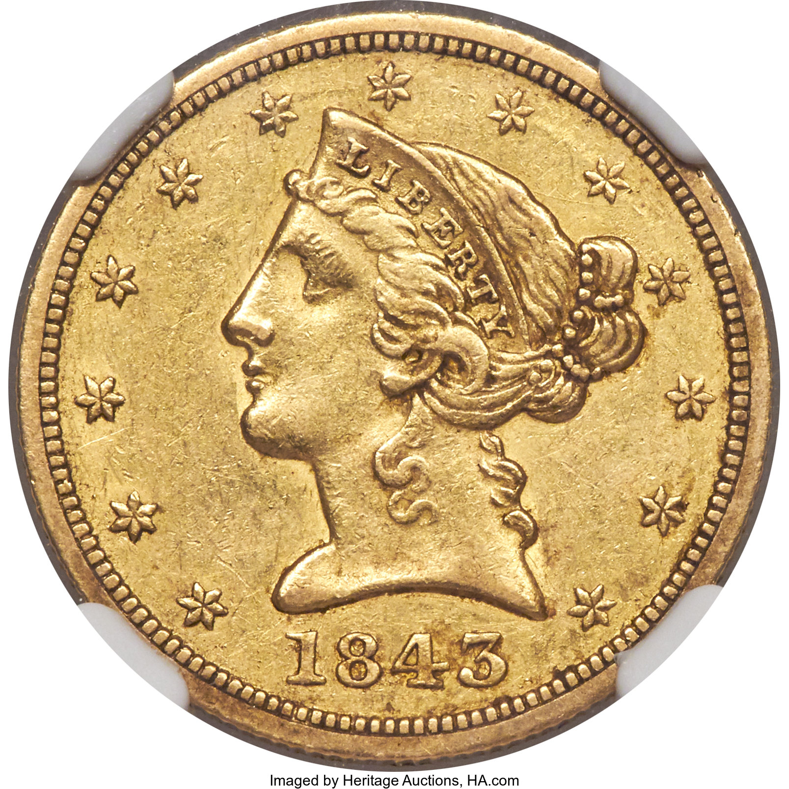 image for: 1843-O $5 Small Letters AU55 NGC. CAC. Variety 2....