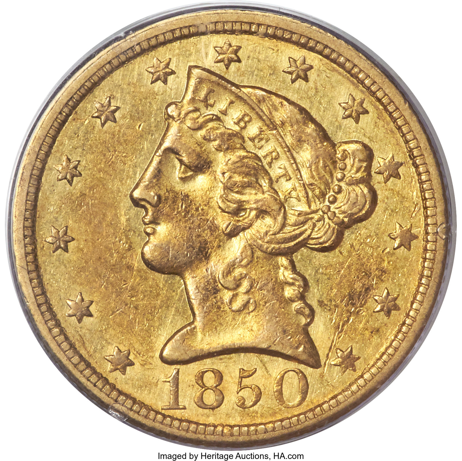 image for: 1850-C $5 AU50 PCGS. Variety 4....