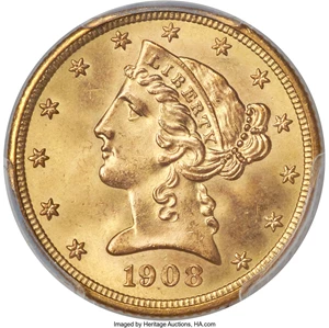 image for: 1908 $5 MS66+ PCGS. CAC....