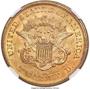 image for: 1858 $20 AU55 NGC....