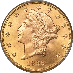 image for: 1892-S $20 MS64+ PCGS....