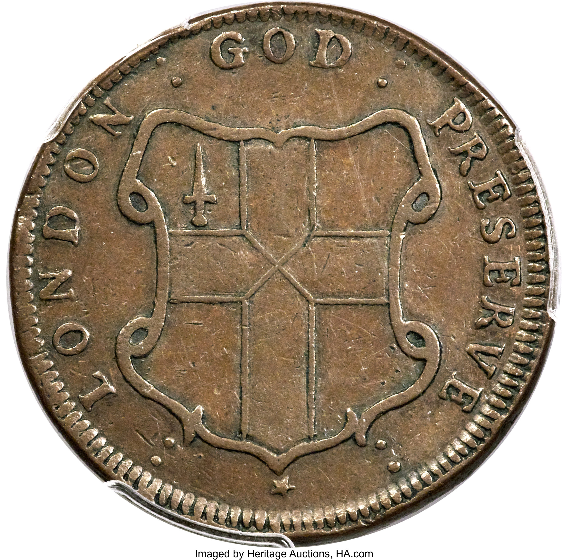 image for: (1694) 1/2 P London Elephant Token, Diagonals, XF40 PCGS. Hodder 1-A, W-12000, High R.6....