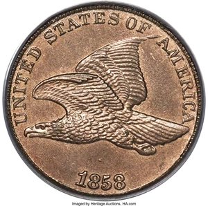 image for: 1858/7 1C Large Letters MS62 PCGS. CAC. Snow-1, FS-301....