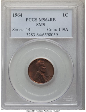 image for: 1964 1C SMS MS64 Red and Brown PCGS....