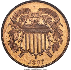 image for: 1867 2C PR65 Red PCGS. CAC....