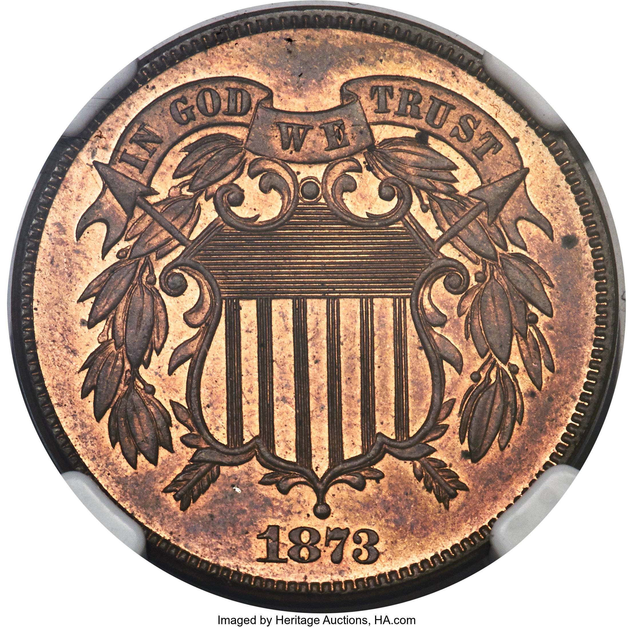 image for: 1873 2C Closed 3 PR64 Red and Brown NGC. CAC....