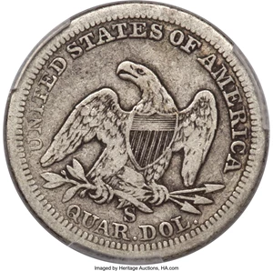 image for: 1860-S 25C Fine 15 PCGS. CAC. Briggs 1-A....