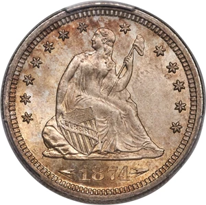 image for: 1874-S 25C Arrows MS65 PCGS. Briggs 1-A....