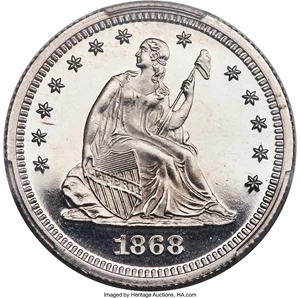 image for: 1868 25C PR65 Cameo PCGS. Briggs 2-B....