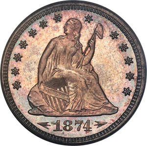 image for: 1874 25C Arrows PR65 PCGS. Briggs 5-D....