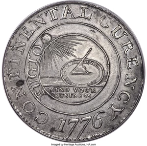 image for: 1776 $1 Continental Dollar, CURENCY, Pewter AU50 PCGS. Newman 1-C, Breen-1089, Hodder 1-A-3, W-8445, R.3....