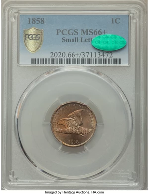 image for: 1858 1C Small Letters MS66+ PCGS. CAC....