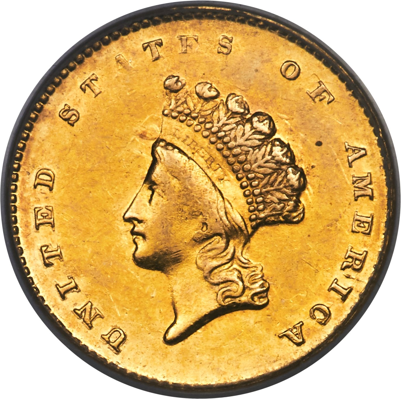 image for: 1855-D G$1 AU50 PCGS. Gold CAC. Variety 7-J....