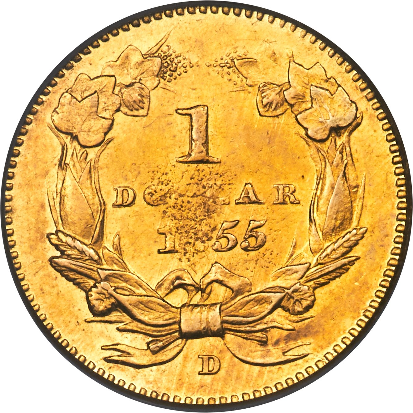 image for: 1855-D G$1 AU50 PCGS. Gold CAC. Variety 7-J....