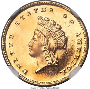 image for: 1855 G$1 PR66 Ultra Cameo NGC. JD-1, R.7....