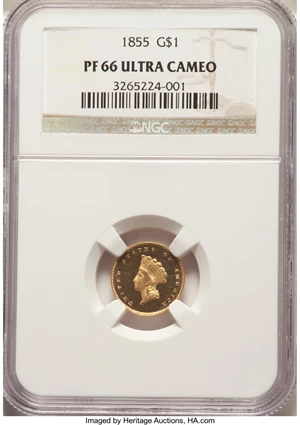 image for: 1855 G$1 PR66 Ultra Cameo NGC. JD-1, R.7....