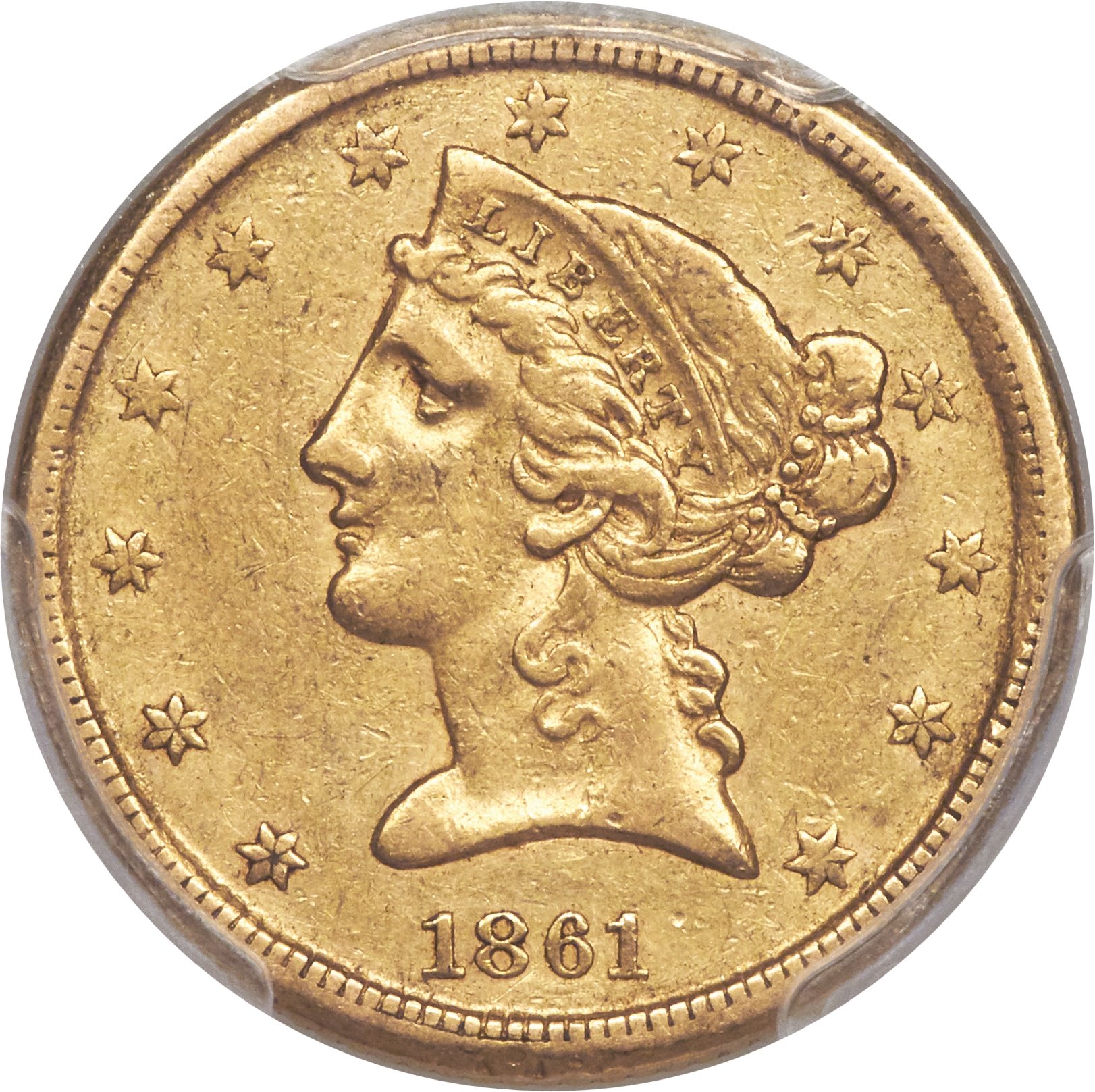 image for: 1861-D $5 XF45 PCGS. CAC. Variety 46-JJ....