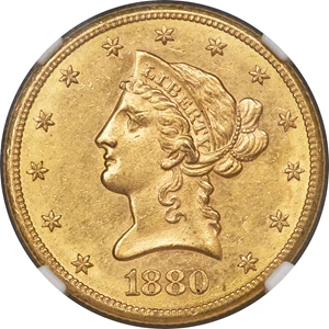 image for: 1880-CC $10 MS60 NGC. Variety 1-A....