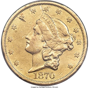image for: 1870-CC $20 VF30 PCGS. Variety 2-B....