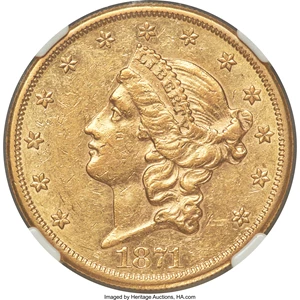 image for: 1871-CC $20 AU55 NGC. Variety 2-A....
