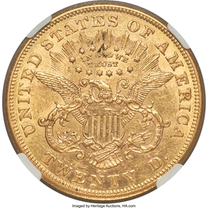 image for: 1871-CC $20 AU55 NGC. Variety 2-A....