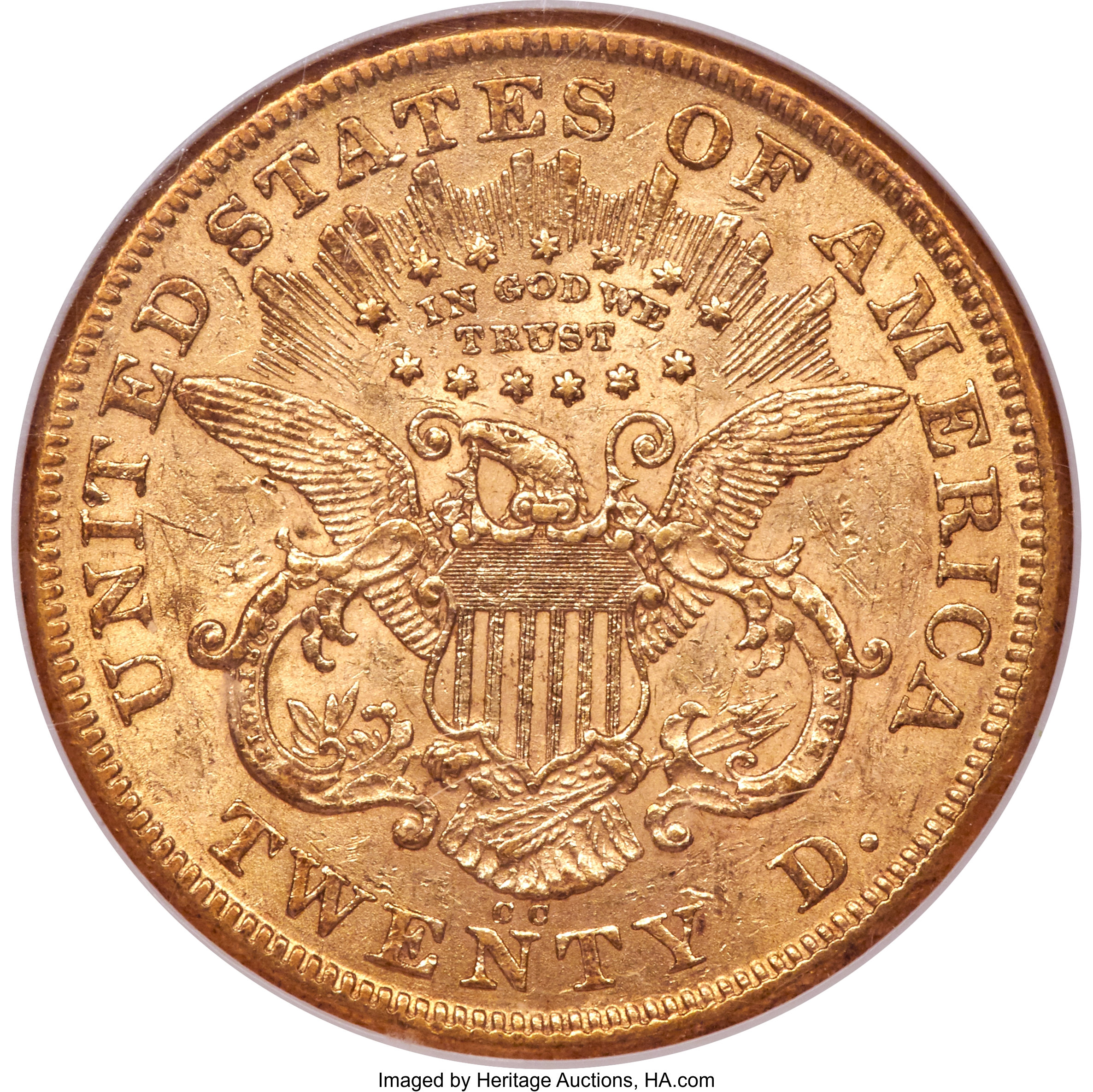 image for: 1873-CC $20 AU55 NGC. Variety 1-A....