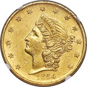 image for: 1854 $20 Kellogg & Co. Twenty Dollar AU58 NGC. K-1b, R.5....