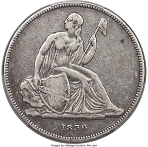 image for: 1836 P$1 Name on Base, Judd-60 Original, Pollock-65, R.1, PR15 PCGS....